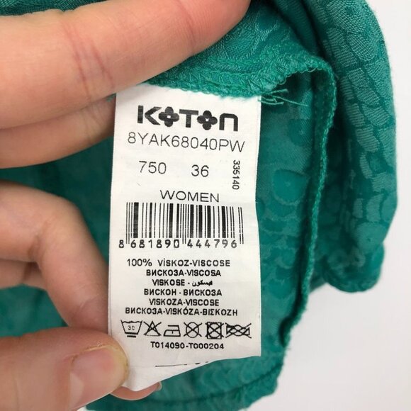 Koton teal textured ruffle short sleeve  t-shirt - Picture 10 of 16